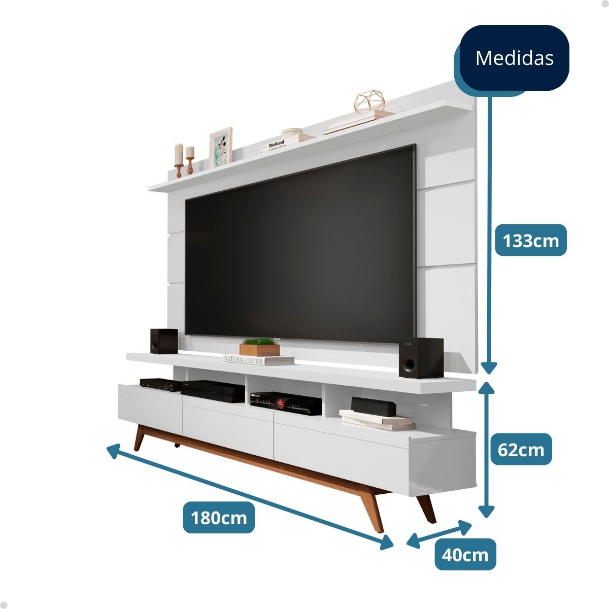 Rack com Painel para Sala Tv até 65 Polegadas - Mod.2030 Cor:branco - 7