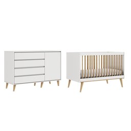 Quarto de Bebê Berço 3 em 1 Lígia Cômoda Infantil 4 Gavetas com Porta Gran Lorena Branco - 1
