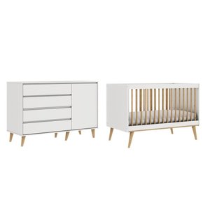 Quarto de Bebê Berço 3 em 1 Lígia Cômoda Infantil 4 Gavetas com Porta Gran Lorena Branco