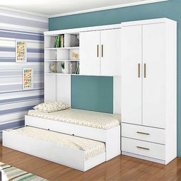 Kit Quarto Modulado Infantil 4 Peças Cama Solteiro e Auxiliar Guarda Roupa 2 Portas Armario Aéreo Co - 3