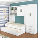 Ver imagem 3 de Kit Quarto Modulado Infantil 4 Peças Cama Solteiro e Auxiliar Guarda Roupa 2 Portas Armario Aéreo Co
