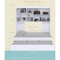 Kit Quarto Modulado Infantil 4 Peças Cama Solteiro e Auxiliar Guarda Roupa 2 Portas Armario Aéreo Co - 4
