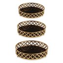 Ver imagem 1 de Conjunto com 03 Bandejas Douradas de Metal com Vidro Preto 11402 Mart