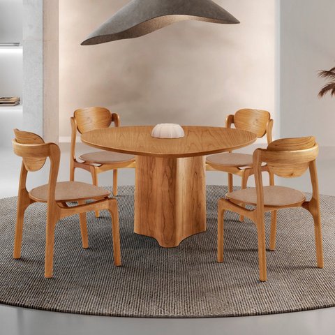 Conjunto Mesa de Jantar Helena Tampo Organico Laminado 4 Cadeiras Celeste Gold Natural Atacama/Imbuia Marrom