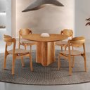 Ver imagem 1 de Conjunto Mesa de Jantar Helena Tampo Organico Laminado 4 Cadeiras Celeste Gold Natural Atacama/Imbuia Marrom