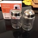 Ver imagem 2 de Conjunto Paliteiro Saleiro de Vidro 100g Tampa Inox Mesa Porta Sal Palito de Dente Mesa Organizada