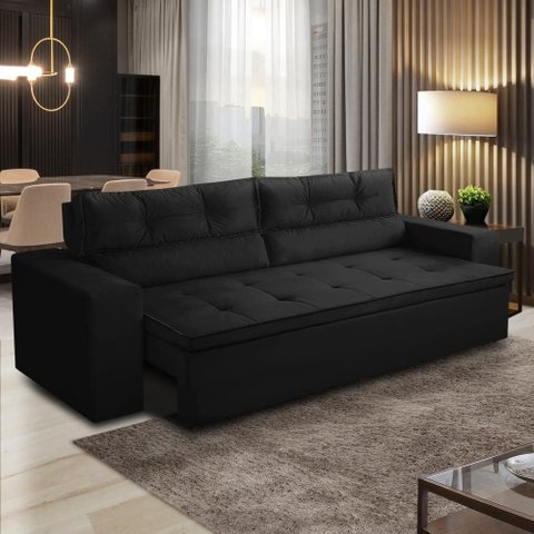 Sofá Retrátil e Reclinável 3 Lugares com Molas 1,80m Vanessa Suede Preto Rover & Beato