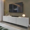 Ver imagem 1 de Rack Jasper 2 Gavetas 2 Portas Sala Estar Cômoda 220cm Off White Fosco com Champanhe