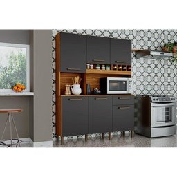 Kit de Cozinha Compacta Pinot 6 Portas e 1 Gaveta 73cm Amendoa/Chumbo - Ronipa - 1
