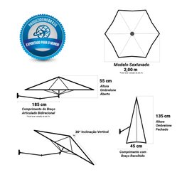 Ombrelone Parede 3m Estrutura Alumínio Cobertura Tecido Uv:camel/alumínio Anodizado Natural - 10
