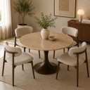 Ver imagem 4 de Mesa de Jantar Saarinen Redondo 100 cm Tampo Mármore Travertino Base Laca Marrom Cacau