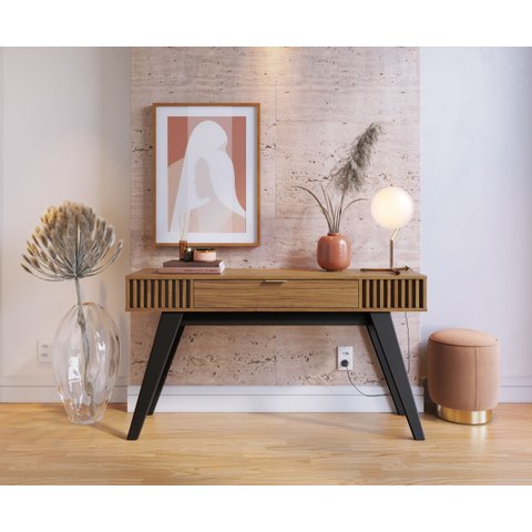 Aparador para Sala 1 Gaveta 136 Cm Riviera Noce Milano Preto Colibri