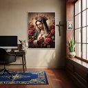Ver imagem 2 de Quadro Nossa Senhora com Terço Flores - 70x50cm:moldura Branca