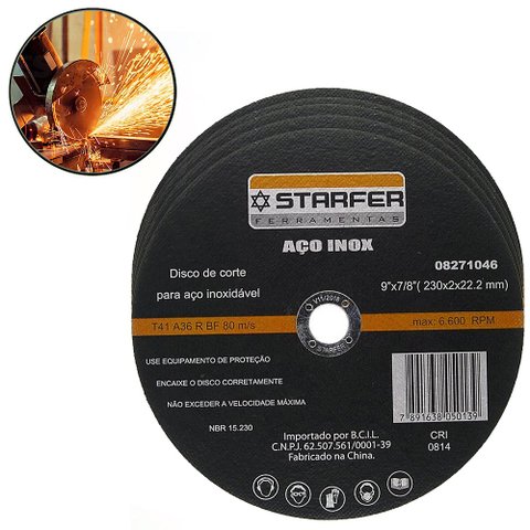 Kit 5 Disco de Corte Aço Inoxidavel Corte Preciso 9x7/8 Polegadas - Starfer
