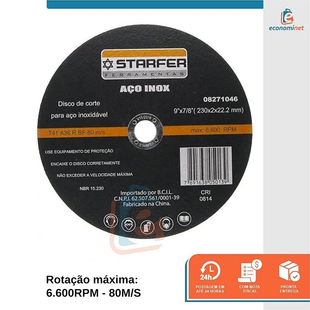 Kit 5 Disco de Corte Aço Inoxidavel Corte Preciso 9x7/8 Polegadas - Starfer - 4