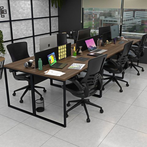 Estação Trabalho Mesa Industrial 6 Lugares Office Netmobil - Nogal/preto