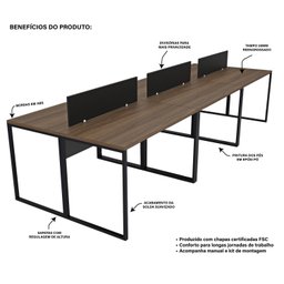 Estação Trabalho Mesa Industrial 6 Lugares Office Netmobil - Nogal/preto - 5