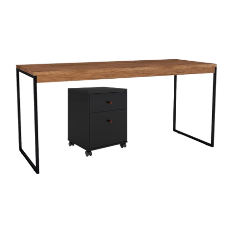 Kit Home Office Completo Mesa Pé de Ferro + Gaveteiro Berlin Mdp 4 Rodízios - Jm3 Móveis:mesa.freijó