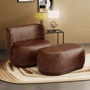 Ver imagem 2 de Namoradeira com Puff Orgânico Molly 02 Lugares Couríssimo Whisky - Desk Design