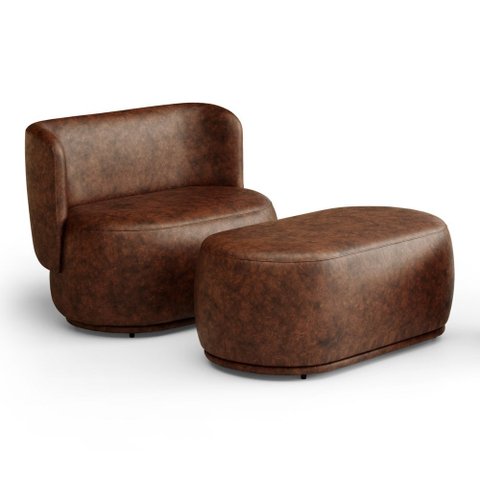 Namoradeira com Puff Orgânico Molly 02 Lugares Couríssimo Whisky - Desk Design