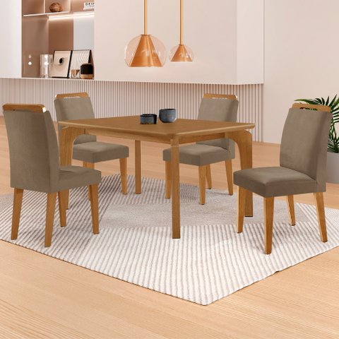 Mesa de Jantar Liz 120cm Mdf Canto Copo e com 4 Cadeiras Athenas
