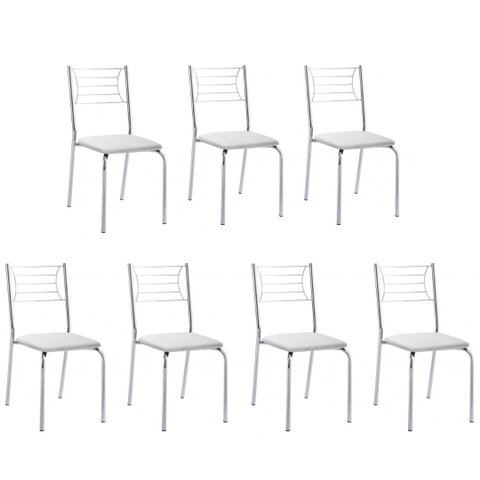 Kit 7 Cadeiras Nanda cromada para cozinha ou espaço gourmet-Assento corino branco GAT MAGAZINE