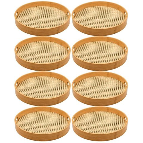 Jogo 8 Bandejas de Bambu com Alças 35cm Textura Palhinha Ind