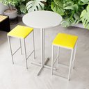 Ver imagem 1 de Conjunto Mesa Alta Bar Bistrô Redonda Branca 2 Bancos Estofado Don Castro Decor