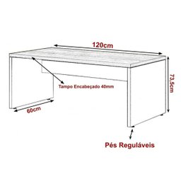 Mesa de Escritório com Gavetas 1,20×0,60m – WORDSTAR – NOGAL MÁLAGA/PRETO - 3