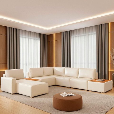 Sofá de Canto France 8 Lugares Modulado 347cm a 368cm Off White Sallar Home