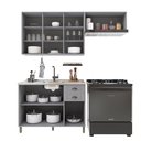 Ver imagem 4 de Cozinha Modulada 3 Peças Balcão sem Tampo Armário Aéreo com Vidro 100% MDF Bari Cinza/Titanio Fosco