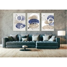 kit com 3 Quadros Decorativos Abstratos com Moldura e Vidro para Sala Quarto Escritório e Clínica 72 - 2