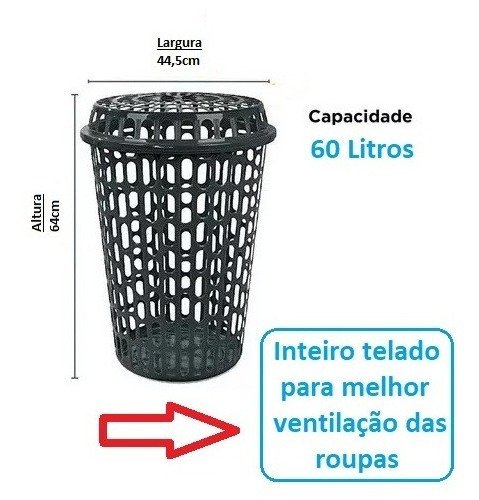 Cesto de Roupas Sujas Multiuso Telado com Tampa 60l Preto - 3