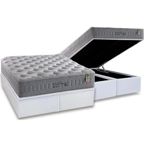 Cama Box Baú King: Colchão Molas Anjos MasterPocket Ensacadas Soft Dream + Base CRC Courano Branco