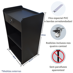 Balcão Ilha para Recepção / Atendimento Caixa Preto 100% MDF Com Gaveta - 4