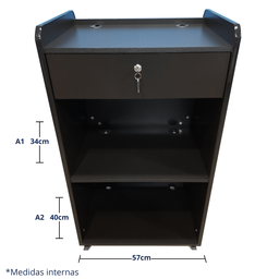 Balcão Ilha para Recepção / Atendimento Caixa Preto 100% MDF Com Gaveta - 3
