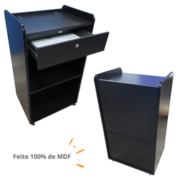 Balcão Ilha para Recepção / Atendimento Caixa Preto 100% MDF Com Gaveta - 2
