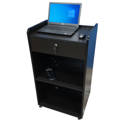 Balcão Ilha para Recepção / Atendimento Caixa Preto 100% MDF Com Gaveta