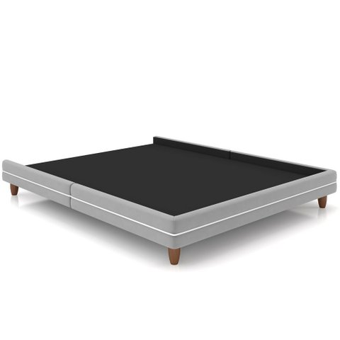 Cama Queen Base Box Pés Madeira 160cm Suném P05 Veludo Cinza Bouclê Cru - Lyam Decor