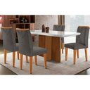 Ver imagem 1 de Conjunto: Mesa Sala Jantar Berlim C/ Tampo Madeirado C/ Vidro Canto Curvo 120x80cm e 4 Cadeiras