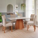 Ver imagem 1 de Sala de Jantar 6 Lugares Tampo de Vidro 160 cm Artemísia Cadeiras Madeira Maciça Cinamomo/Linho Bege