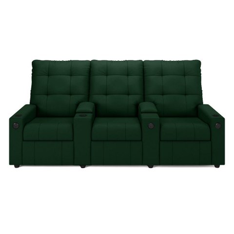 Poltrona Reclinável para Cinema Parma 3 Lugares Baú Usb Veludo Verde Fh1 - D'Rossi