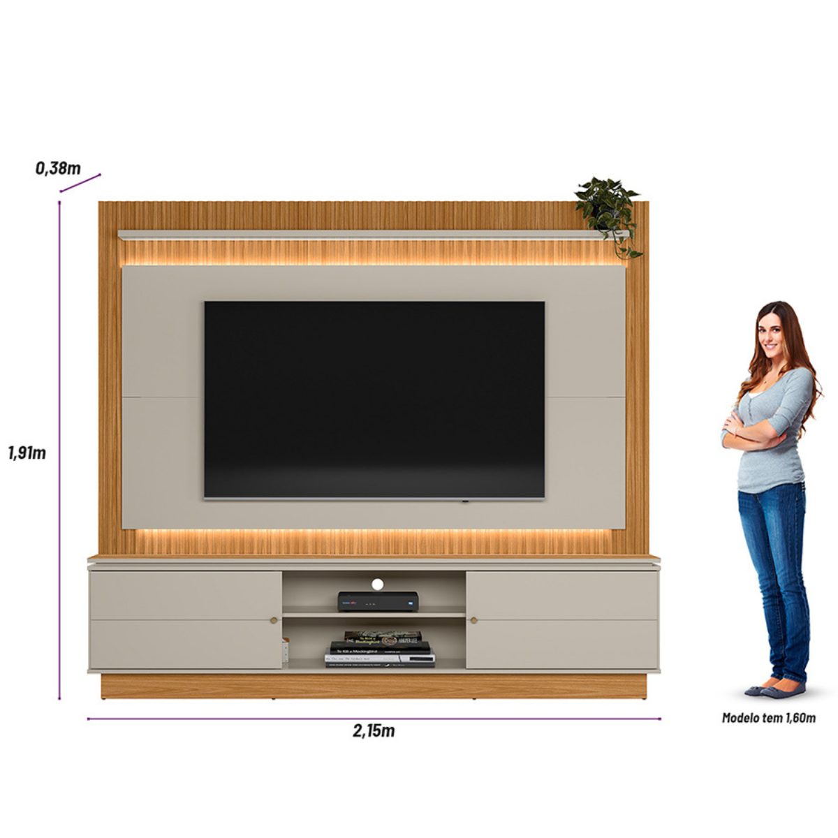 Home Guararapes para Tv 75'' com Led Nature/off White Linea - 5