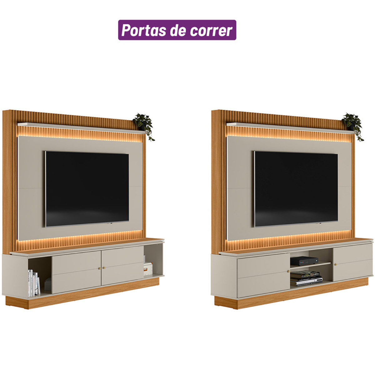 Home Guararapes para Tv 75'' com Led Nature/off White Linea - 3