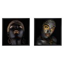 Ver imagem 1 de Kit 3 Quadros 50cm X 50cm Mulher e Folha Douradas Tropical Artes 