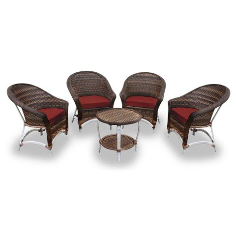Conjunto de Poltronas Fibra Sintética Alumínio Berlim - 4 Poltronas + 1 Mesa Centro - Tecido Duna Ve