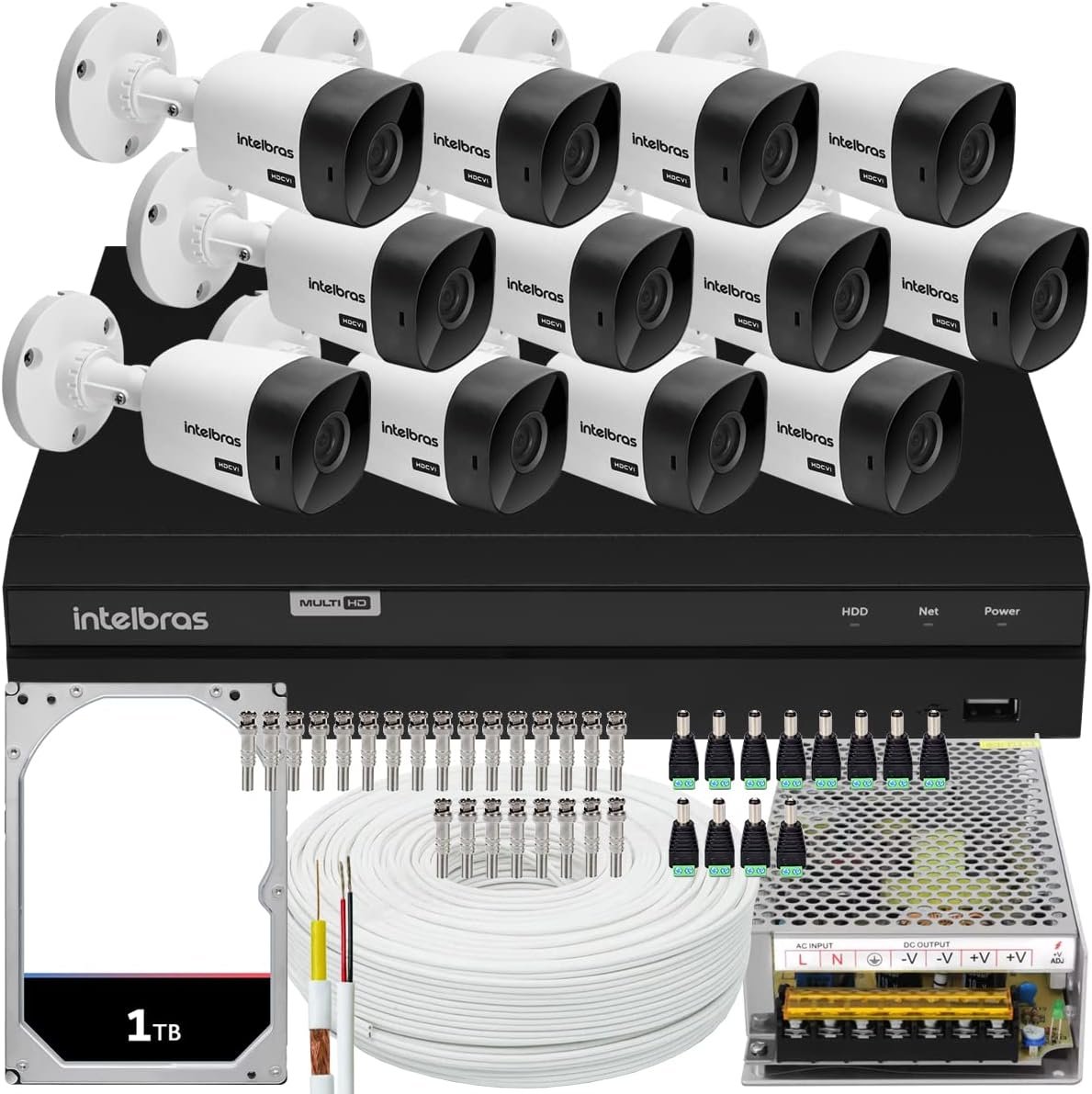 Kit Cftv Intelbras 12 Câmeras Vhc 1120 Dvr 16ch Mhdx 1216 1t