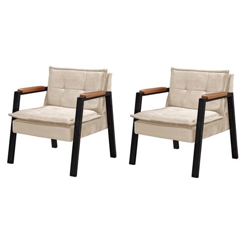 Conjunto de 2 Poltronas Fortaleza Linho Nude/bege Gdecor