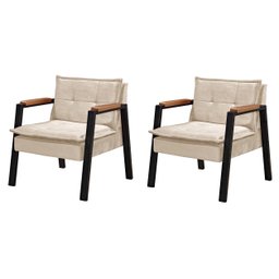 Conjunto de 2 Poltronas Fortaleza linho Nude/Bege GDecor - 1
