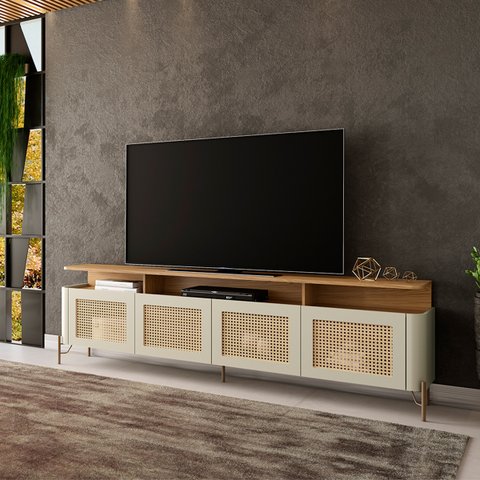 Rack Sala 4 Portas Palha Natural Mdf L220 X A65cm